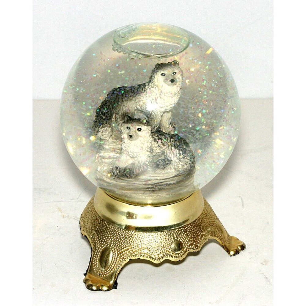 Vintage Eleco Snow Globe Glittery Wolves Made in Taiwan